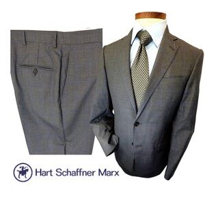 NEW Hart Schaffner Marx | 39R, 40R (34x32) Gray, Blue Plaid Men's Suit